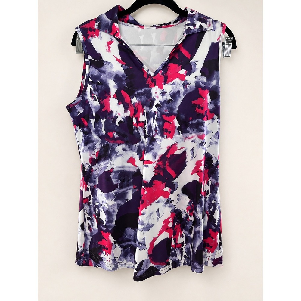 Zamowoty Womens M Abstract Print Sleeveless Collared Stretch Blouse